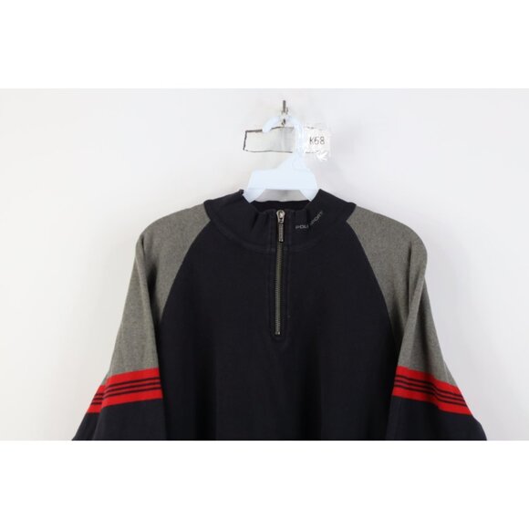 Vtg 90s Polo Sport Ralph Lauren Mens L Spell Out Striped Knit Half Zip Sweater - Picture 2 of 14